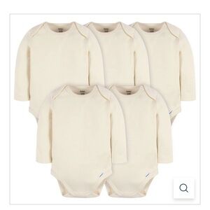 Gerber Cream Long Sleeve Baby Bodysuits Set 5 pieces